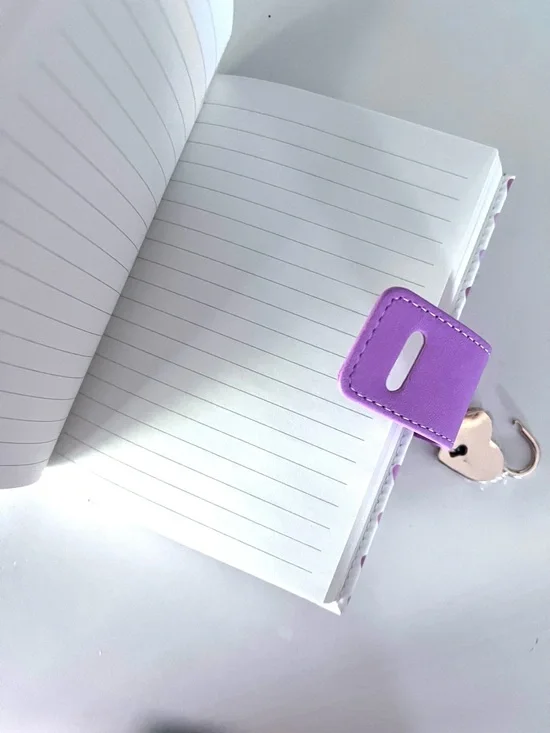 Notebook Journal Diary with Heart Lock & Key Pink Hearts & Stripes on White. - Picture 4 of 15